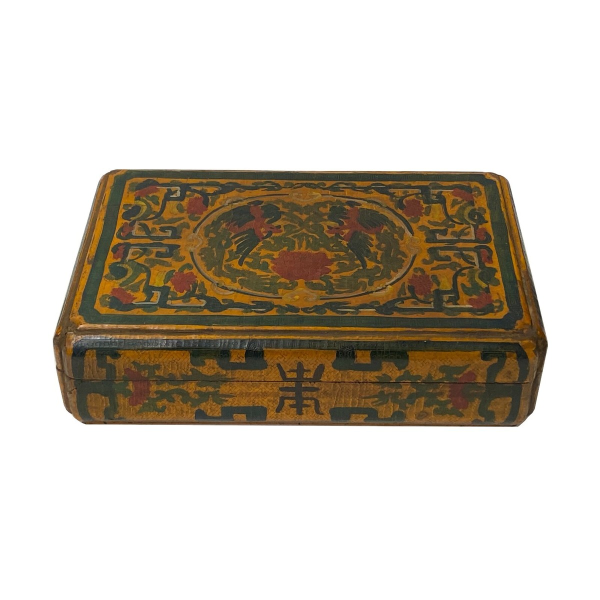 Chinese Distressed Yellow Phoenix Graphic Rectangular Shape Box ws1993S Chinese Distressed Yellow Phoenix Graphic Rectangular Shape Box ws1993S