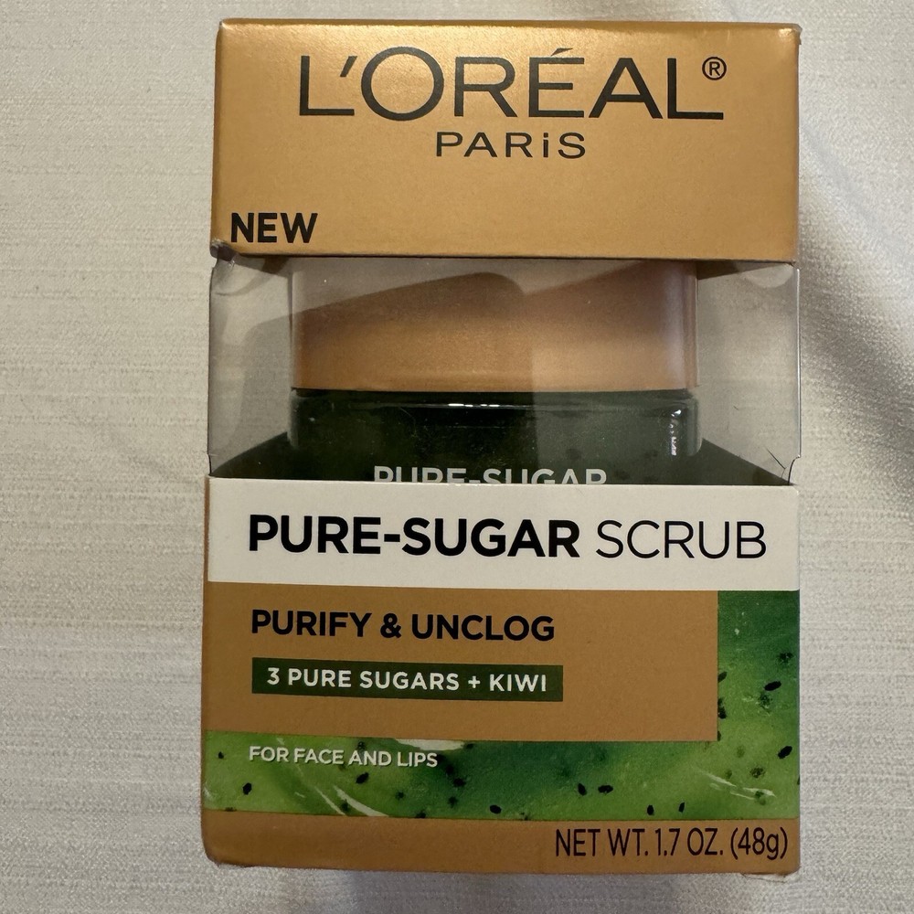 L'Oreal Paris Pure Sugar Scrub Purify & Unclog 3 Pure Sugars + Kiwi 1.7 oz ~NEW~