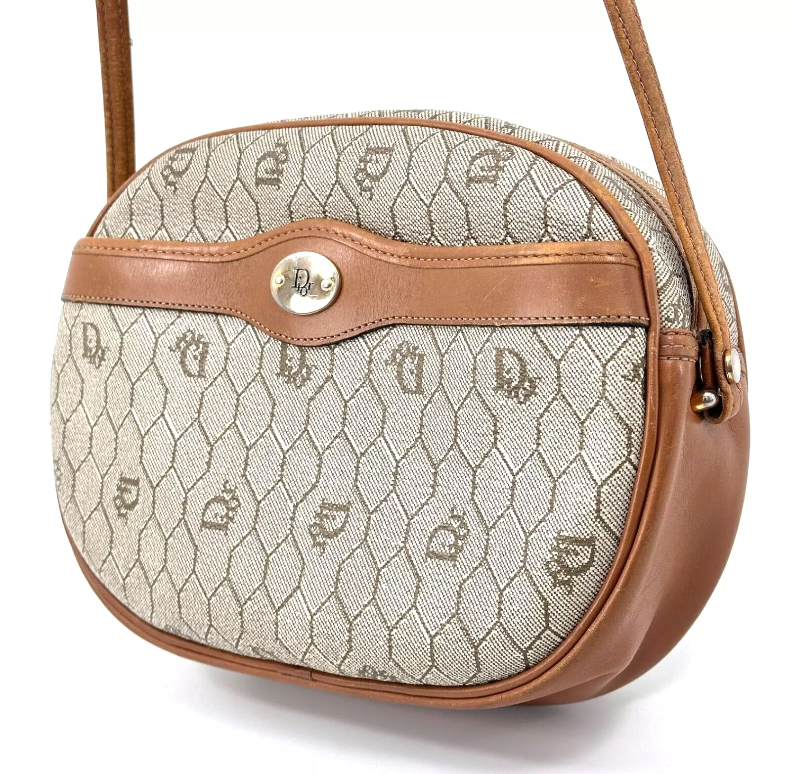 DIOR Sac à Bandoulière Nid d'abeille PVC Cuir Sac à Main Bandoulière Marron Authentique