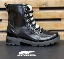 Sorel Women Lennox Lace Cozy WP Black Patent Winter Boots New Box