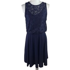 New ASOS Dress Lace Blouson Top Pleated Skirt Sleeveless Blue Open Back 14 Tall