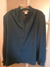 Robbie Sport Button Up Shirt Womens Sz 16 Dark Turquoise Shoulder Pads USA Made
