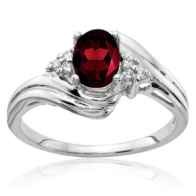 14K massiver modischer Statement-Ring Weißgold 1 kt roter Granat Diamant 1 mm