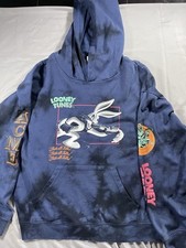 Looney Tunes Sweatshirt Size Large Hoodie Blue Warm Classic Characters