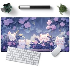 Kawaii Cat Desk Mat XXL Extended Purple Gaming Mouse Pad Large Mousepad, Cute...