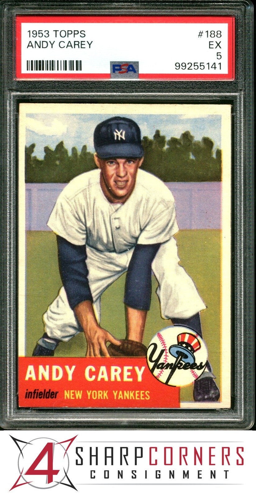 1953 TOPPS #188 ANDY CAREY RC YANKEES PSA 5