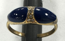 Gold Plated Ring w/ Dark Blue Stones and Rhinestones, Adjustable