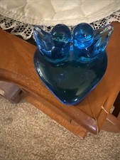 Vintage Glass Double Blue Bird of Happiness F...