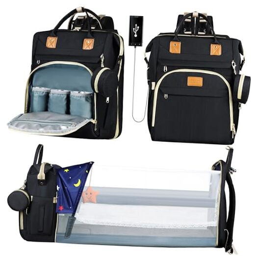 Stylish Diaper Backpack with USB Charging & Large Storage-image