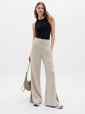 Athleta Super Comfy Venice Wide-Leg High-Waist Split Hem Pants Bone Large Tall