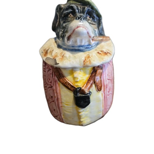 VICTORIAN MAJOLICA DRESSED BULL DOG TOBACCO JAR - HUMIDOR