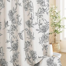Black Farmhouse Shower Curtain Set, Cotton Floral Hummingbird Cottagecore Spring