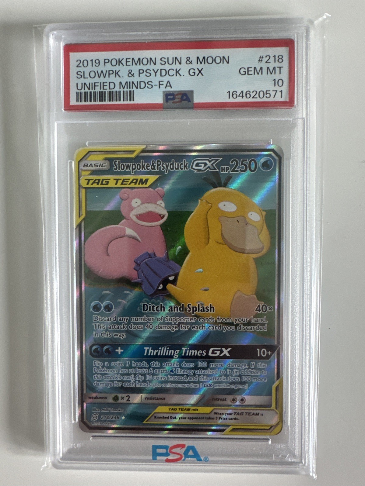 Unified Minds 2019 Pokémon Sun & Moon Slowpoke Psyduck GX #218/236 PSA 10