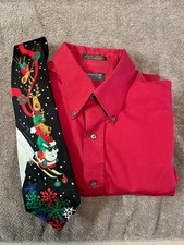 Arrow Men's Dress Shirt, Red, 16" Neck, 32/32 Sleeve Large with Tie, Nice 