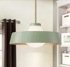 Rennnsan Winnie 1-Light Green Mid-Century Modern Pendant Light Opal Glass Shade