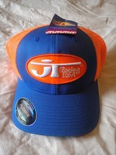 Cappello da baseball nuovo con etichette JT Racing USA Flex Fit L XL blu arancione aderente