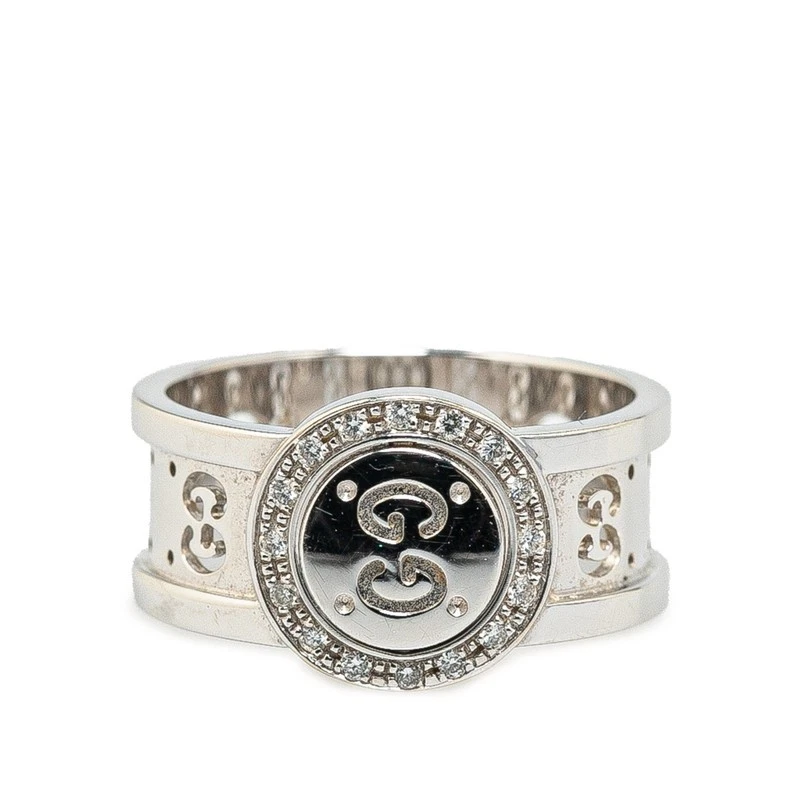 Bague Gucci GG logo diamant 8K18WG or blanc femmes US4 occasion