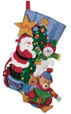 Bucilla Santa TREE TRIMMING Felt Christmas Stocking Kit New Snowman RARE OOP 18"