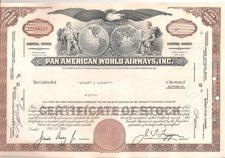 #A1396 Stuart E Sieroty 1964 Pan American World Airways Stock certificate 50shrs