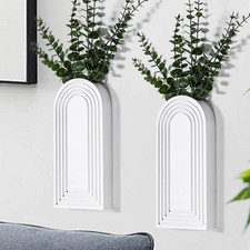 2 Pack Wooden Wall Vase Set - White Finish Modern Farmhouse Boho Wall Decor