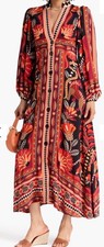 Farm Rio Red Nature Beauty Long Sleeve Scarf Maxi Dress S (please Look Pictures)
