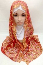 Arab Muslim Women Hijabs Scarf Sequins Glitter Femme Shawls Only Scarf Turban