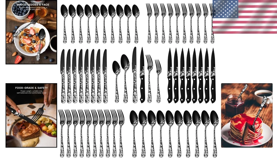 Stylish Stainless Steel Flatware Set for 8 with Steak Knives - Rust Resistant - Image 2 of 4