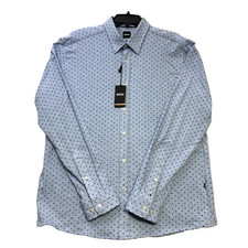 BOSS Hugo Boss Men Cotton Shirt Pastel Blue XL 158 C-ROAN Kent Print NWT New