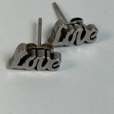 Earrings Silver Tone Tiny Love Romantic