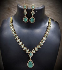 American Diamond CZ Necklace Set Gold Plated Indian Wedding Bridal Jewelry set