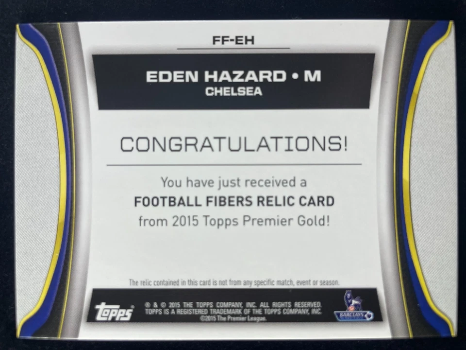 2015 Topps Premier GoldRelic GUPatch Eden Hazard Chelsea 皇家马德里 比利时 9P — 第 3/4 张图片