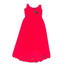 NEW $150 Ralph Lauren Gathered/Ruched Faux Wrap Dress Hot Coral Pink 12 Tank