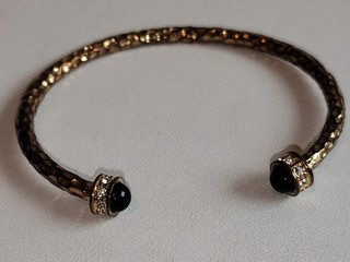Halcyon Days Enamels HAMMERED GOLD & BLACK TORQUE Gold Plated Bangle