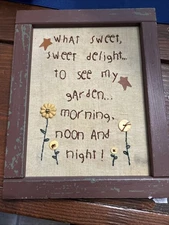 Primitive Americana Garden Lovers Framed Art needle point stichery