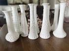 LOT 9 Vintage Milk Glass Bud Vases Various Pattern Hobnail Quilted Starburst