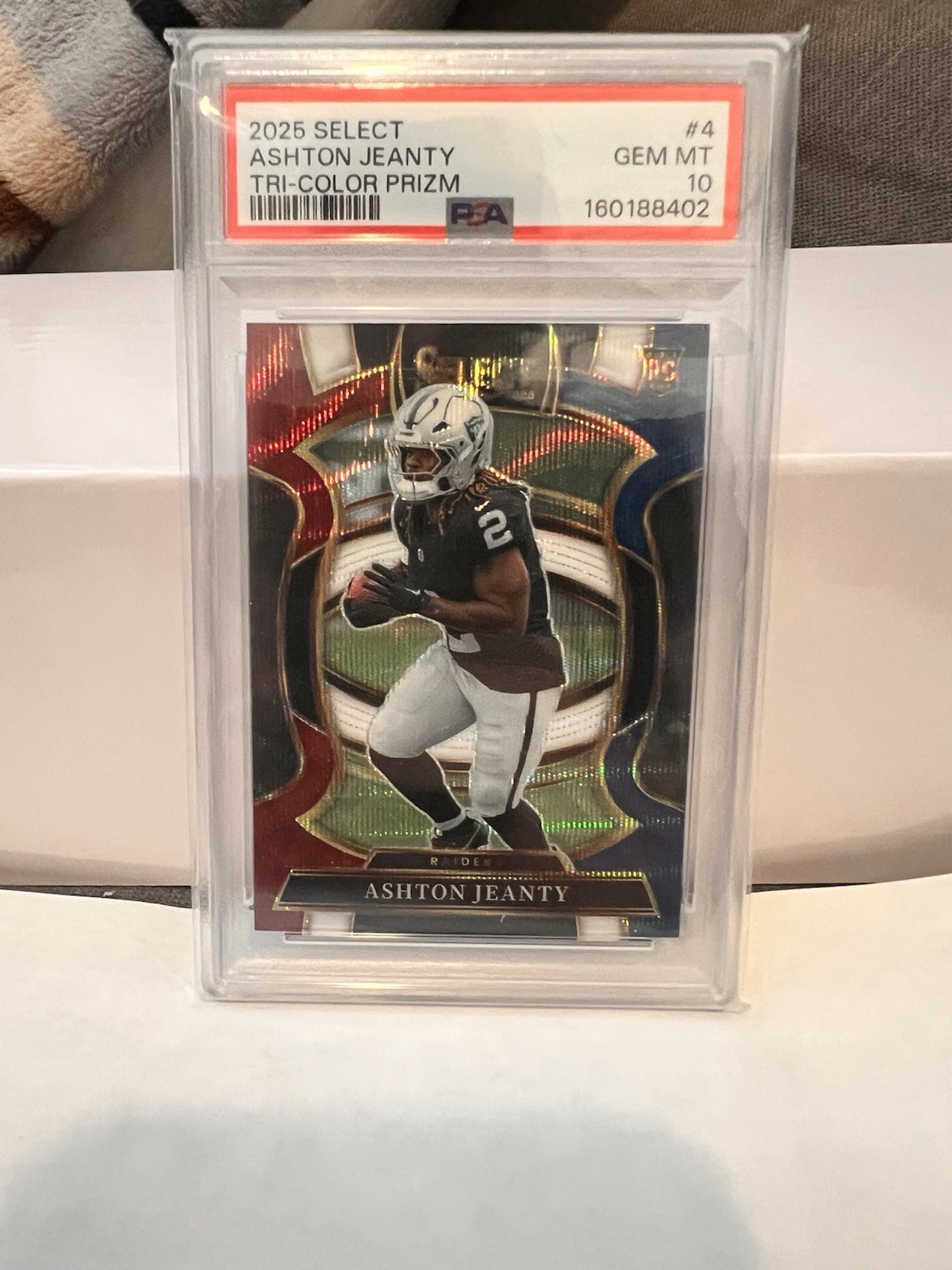 Ashton Jeanty RC 2025 Select /399 Tri-Color Prizm Premier Rookie #104 PSA 10