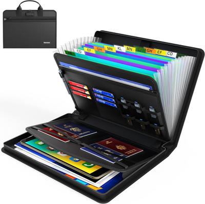 Fireproof Accordion File Organizer with Lock, 13 Pockets Expanding File Folder w