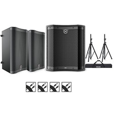 Harbinger VARI 2000 Powered Speakers Package wVS12 SubStandsCables 10" Mains