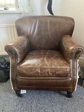 Artsome Coach House Collection Brown Leather Armchair Wood Frame 60x70x75cm