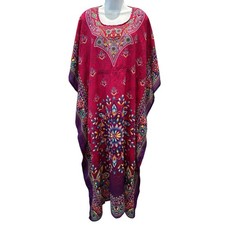 Unit Casuals Kaftan Maxi Dress Boho Festival Floral Print Pink Purple OSFM