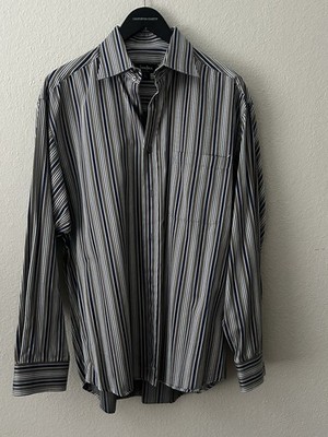 Neiman Marcus Men's Long Sleeve Shirt Striped 100% Cotton Size L Button Up Cuff