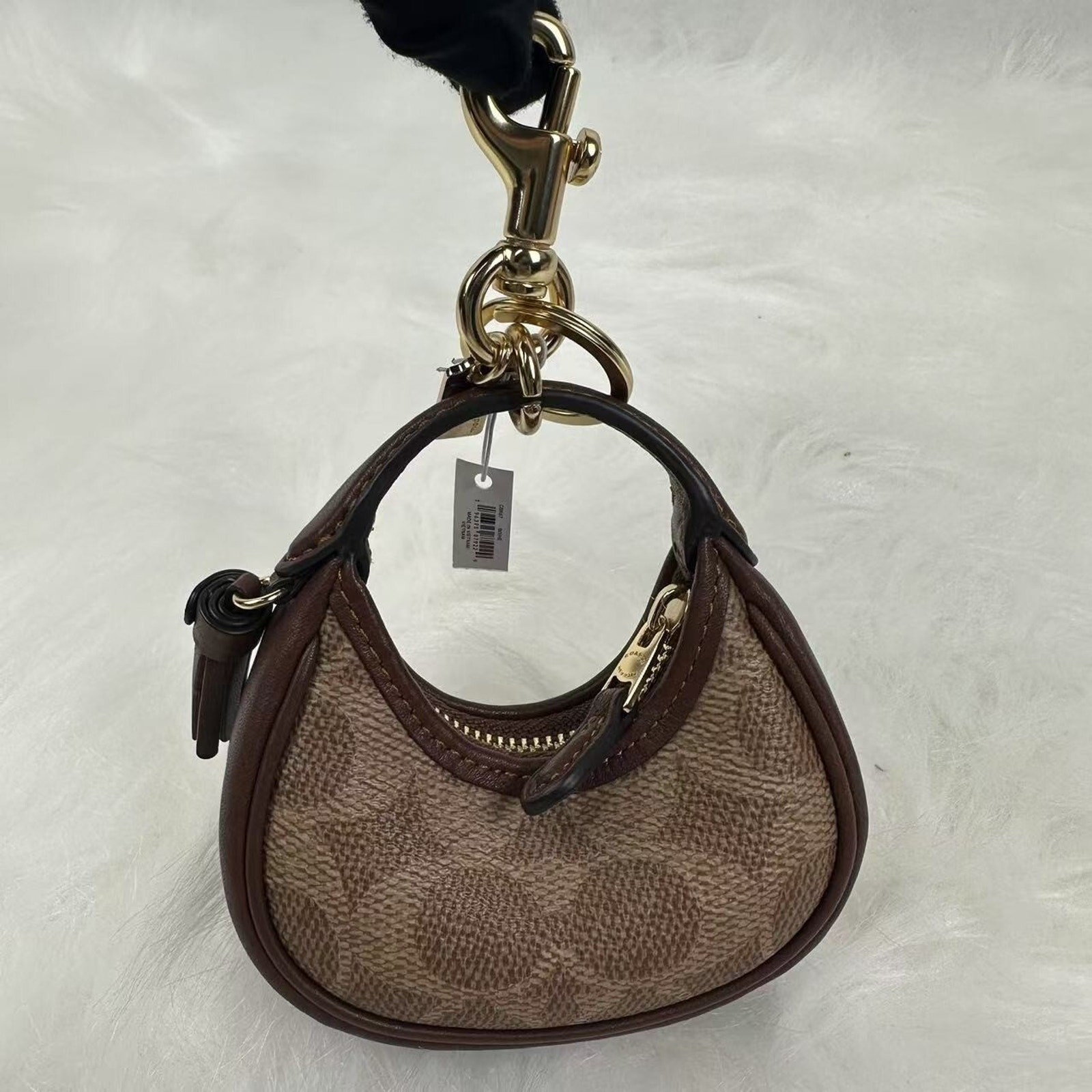 Coach Mini Carmen Bag Charm In Signature Canvas Gold/Tan/Brown CBK67 NWT thumbnail 2