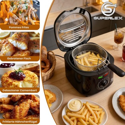 SUPERLEX Elektrische Fritteuse 2L Frittieren Fritöse Chips Antihaftbeschichtung