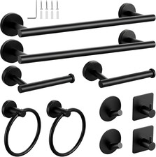 10-Pieces Matte Black Bathroom Accessories Set, 16 Inch Bath Towel Bar Set, SUS
