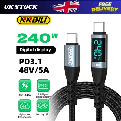 240W USB-C to USB-C Cable – PD3.1 Fast Charging Cord with LED Display 0.5-2M