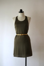 Alice + Olivia Olive Army Green Silk Racerback Slip On Tunic Mini Dress Women XS