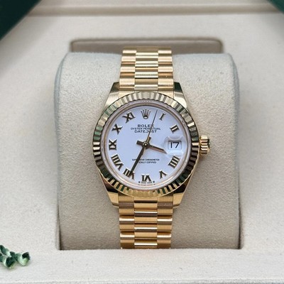 Rolex Lady-Datejust NEW 2025 White Roman Dial 18K Gold Fluted Bezel President