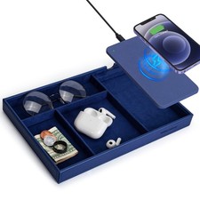 Valet Tray, Built in Wireless Charging Pad, Nightstand Organizer, Bedside Org...