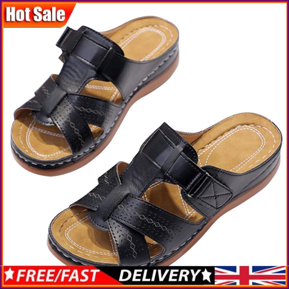 APL Sandali donna punta aperta vintage zeppa antiscivolo per interno esterno (nero 42) ~