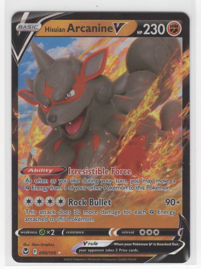 #90 Hisuian Arcanine V 2022 Silver Tempest Ultra Rare Holo